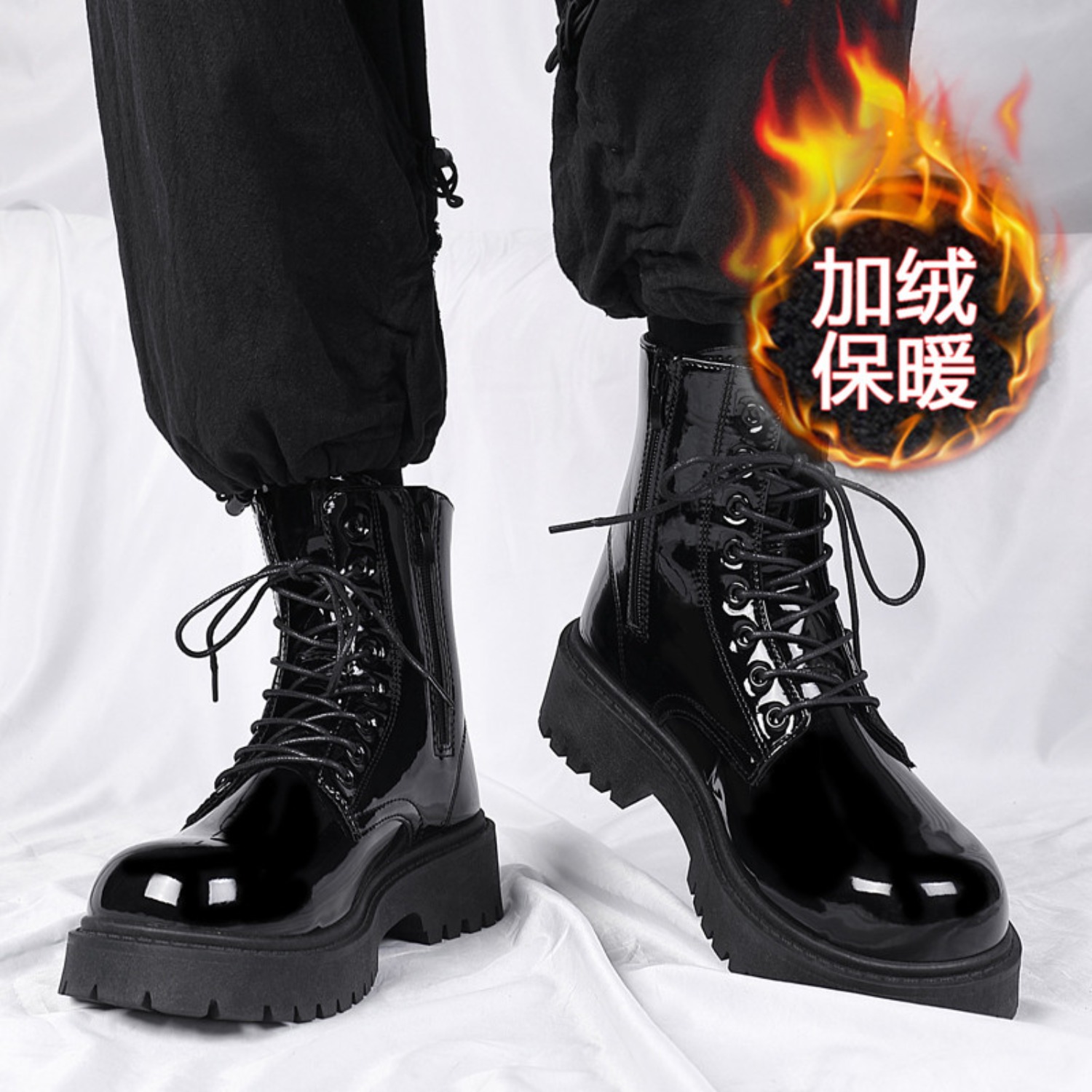 Men'S Shoes For Work - Men's warm plush high-top boots winter